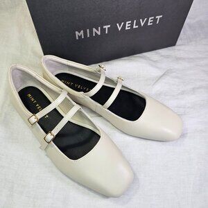 Mint Velvet Genuine Leather Mary Jane Ballet Pumps Flats US9 Cream Ivory